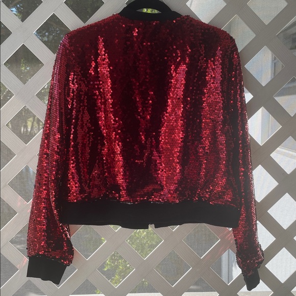 Allegra K Sequin Zip-Front Bomber Jacket - Picture 4 of 12